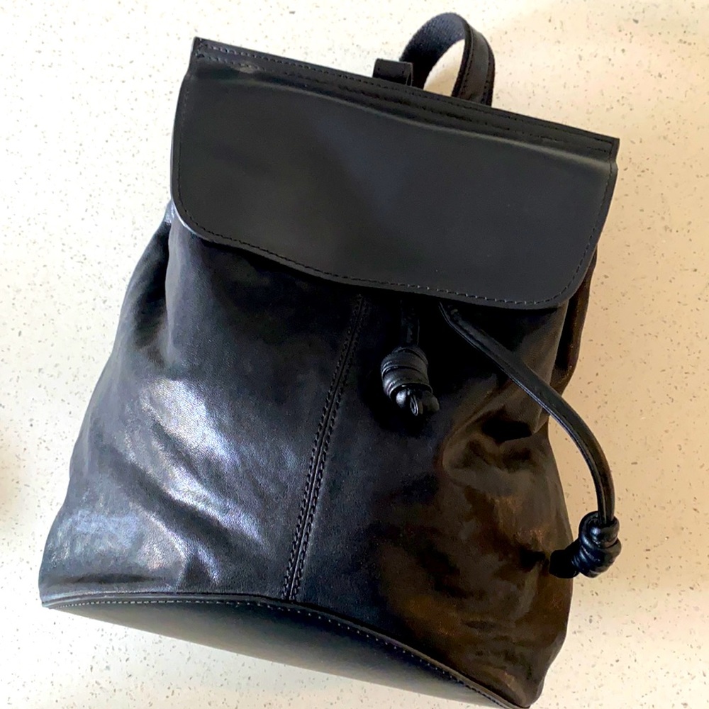 NWT - black leather backpack - British designer
